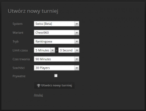 Tworzenie włąsnego turniej na Lichess.org